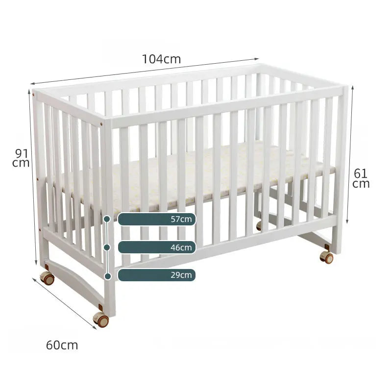 White Color Multifunctional Baby Crib, Solid Wood Newborn BB Cradle Cot, Can Splicing Big Bed