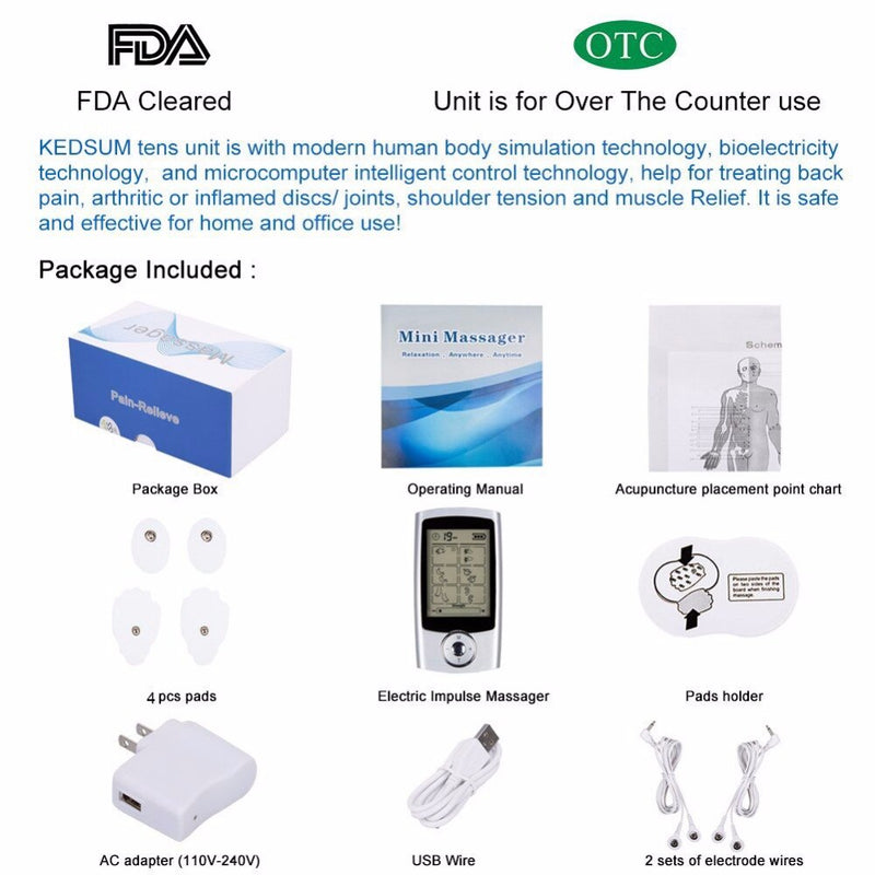 FDA Cleared 16 Modes TENS unit Rechargeable Pain Relief Machine Electric Pulse Impulse Body Massager