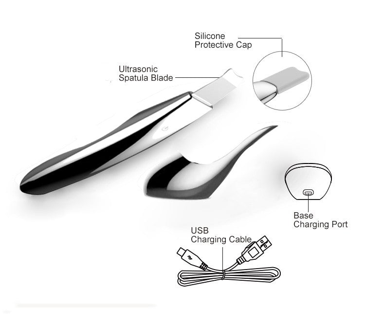 Ultrasonic Skin Scrubber Facial Cleaner Spatula Peeling Vibration Blackhead Removal Exfoliating with Wireless Rechargeable