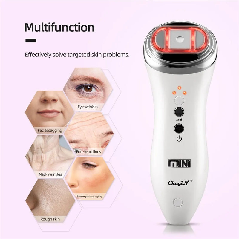 Mini HIFU Ultrasound Vibration Face Skin Tightening Machine Portable RF Face Lifting Device Anti-aging Facial Toning Device