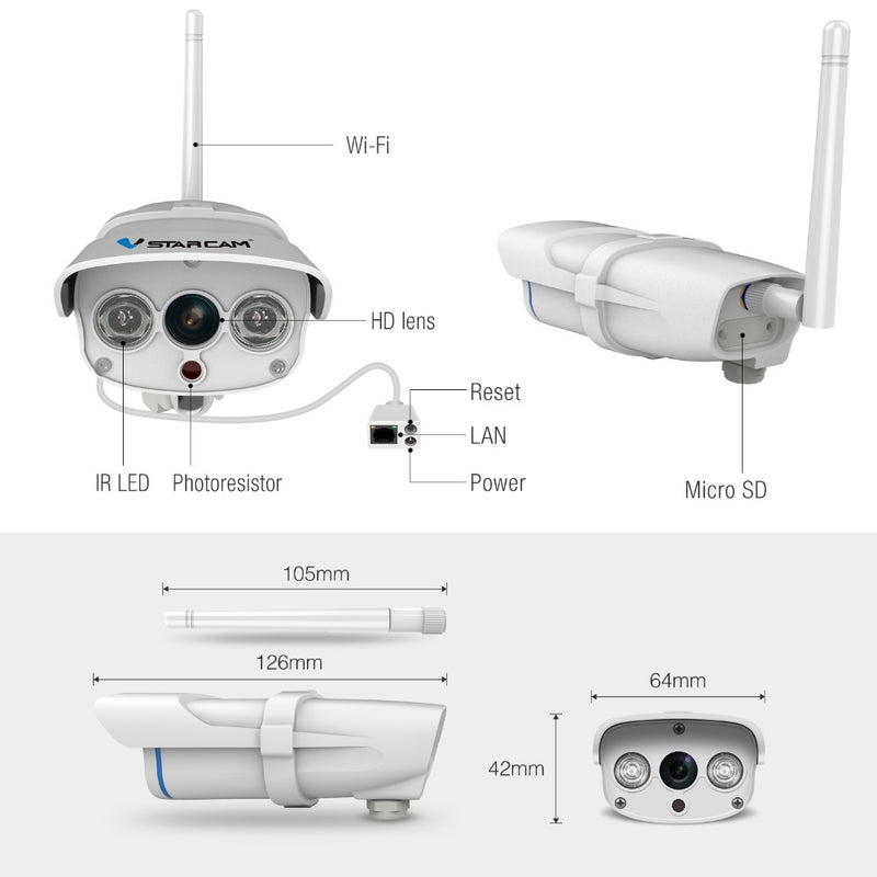 VStarcam C7816WIP Waterproof IP Camera Wireless IR-Cut Memory Storage 64G TF Card wifi Webcam CCTV Outdoor IP Camera