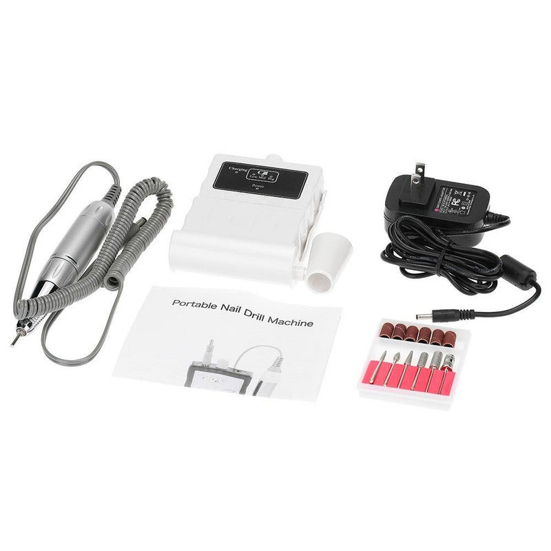 White Portable 30000RPM Electric Nail Drill Machine Acrylic Nail File Drill Manicure Pedicure Kit Set Nail Art Equipment Rechargeable