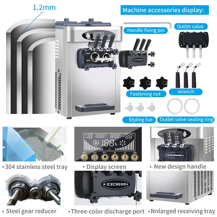 110/220 V kereskedelmi automata három ízű, lágy tálalású fagylaltgép éttermi használatra