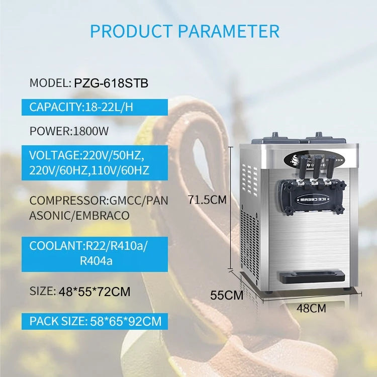 110/220 V kereskedelmi automata három ízű, lágy tálalású fagylaltgép éttermi használatra
