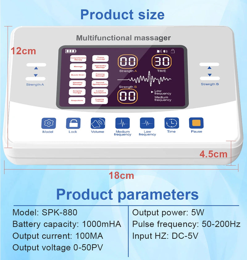 12 Mod Düşük Frekans Terapi Cihazı TENS Makinesi EMS Kas Stimülatörü Elektronik Nabız Masaj Cihazı Miyostimülasyon Aparatı