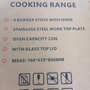 120L 가스 스토브 강력한 화력 6구 독립형 가스 쿠커 레인지 스토브 오븐 포함 가정 주방 레스토랑용