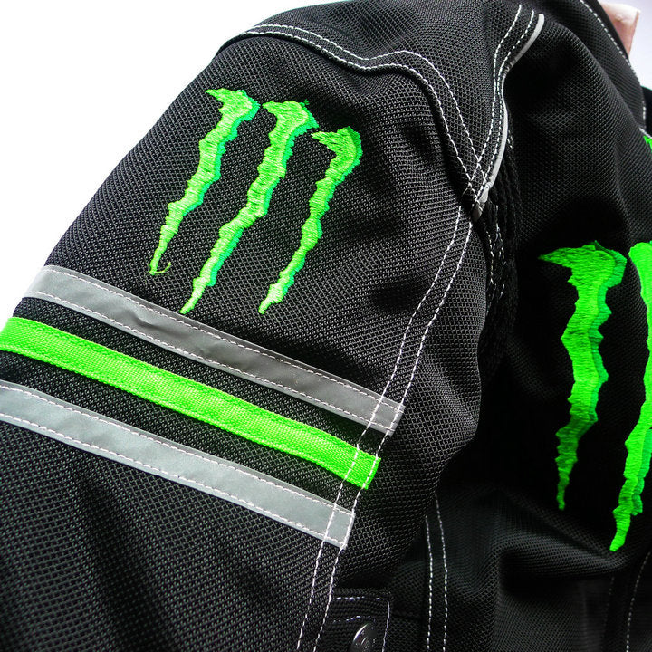 Ħwejjeġ tal-irkib tal-muturi irqiq li jieħdu n-nifs tas-sajf Ġakketta tal-muturi ġakketta tat-tlielaq Monster Energy Jacket b'irkaptu protettiv kontra l-waqgħa