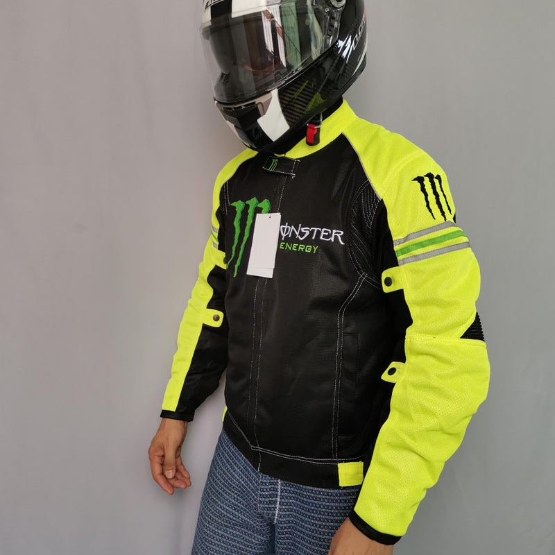 Veste de moto respirante d'été, vêtements d'équitation fins, combinaison de course, veste Monster Energy avec équipement de protection Anti-chute