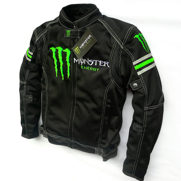 Atmungsaktive dünne Motorradreitbekleidung für den Sommer, Motorradjacke, Rennanzug, Monster Energy-Jacke mit Fallschutzausrüstung