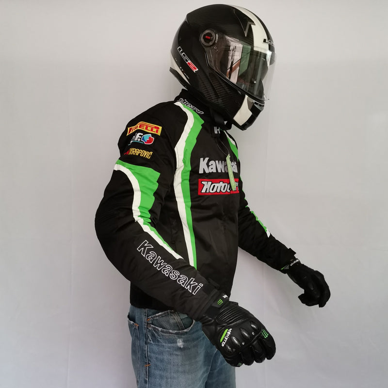 Nova kawasaki motobiker corrida casaco de malha respirável motocicleta jaqueta anti-queda terno de corrida motocross jaqueta com forro removível