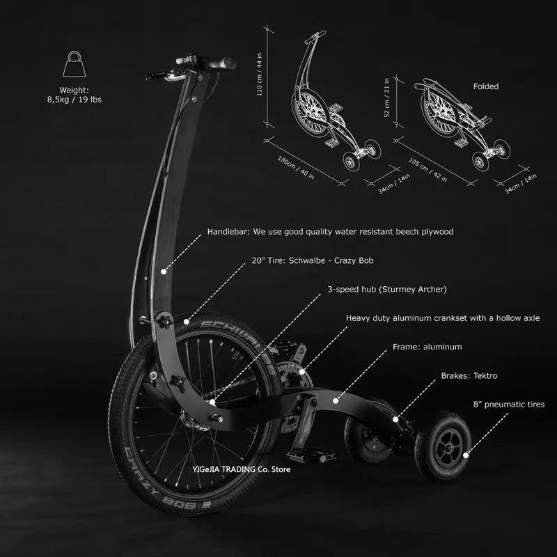 Bicicleta de ejercicio deportiva de 20 pulgadas, bicicleta de pie sin asiento, tres ruedas, para ejercicio