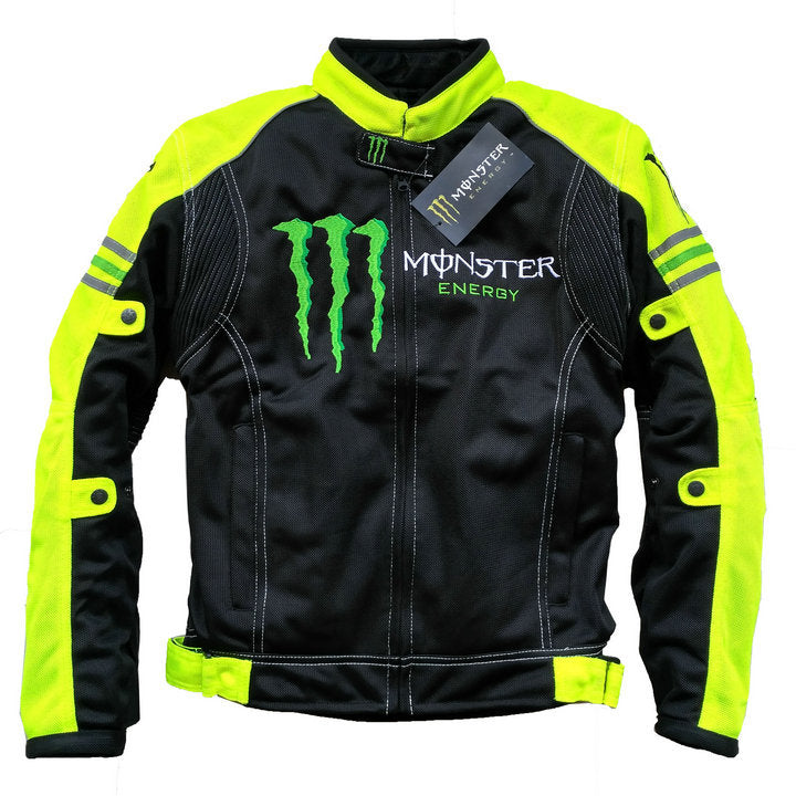 Atmungsaktive Motorradjacke für den Sommer, dünne Motorradbekleidung, Rennanzug, Monster Energy-Jacke mit Fallschutzausrüstung