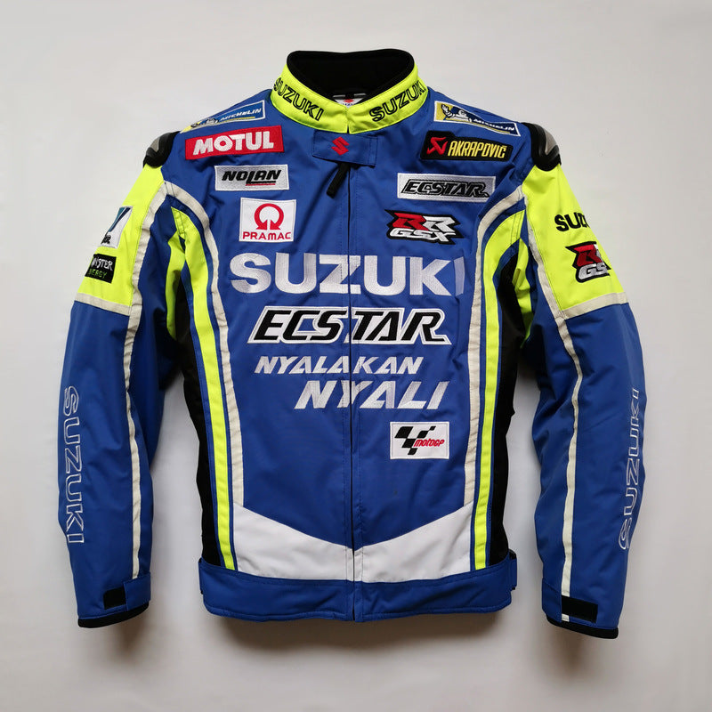 Jaket Tekstil Oxford untuk Sepeda Motor Suzuki Motocross MTB BMX Jaket Biru Pria Berkendara Sepeda dengan Pelindung