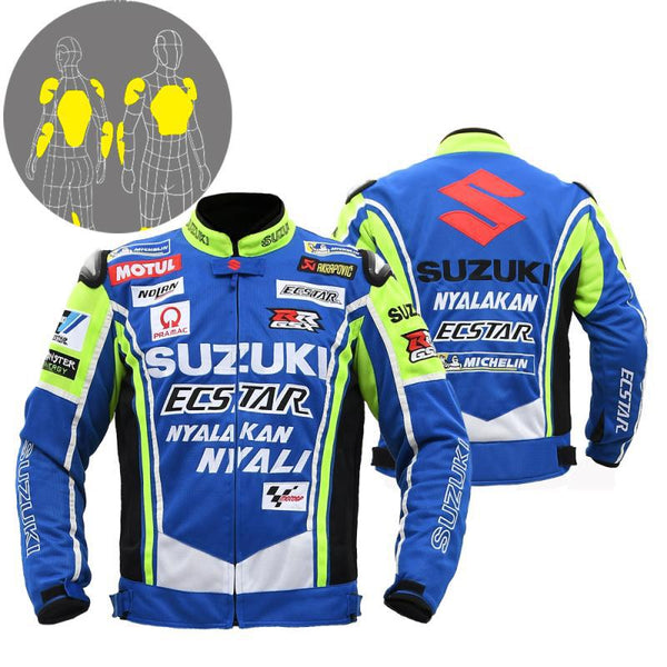 Jaket Tekstil Oxford untuk Sepeda Motor Suzuki Motocross MTB BMX Jaket Biru Pria Berkendara Sepeda dengan Pelindung