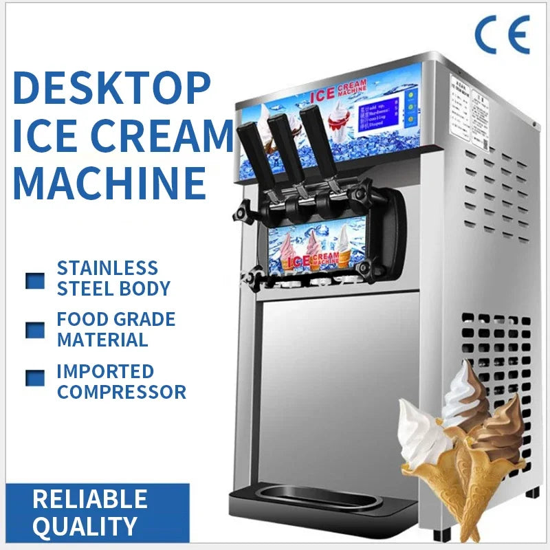 220V 1200W Desktop Commercial Soft Serve Ice Cream Machine Soft Ice Cream Maker Three-color Ice Cream Making Machine ZM-168 Hot