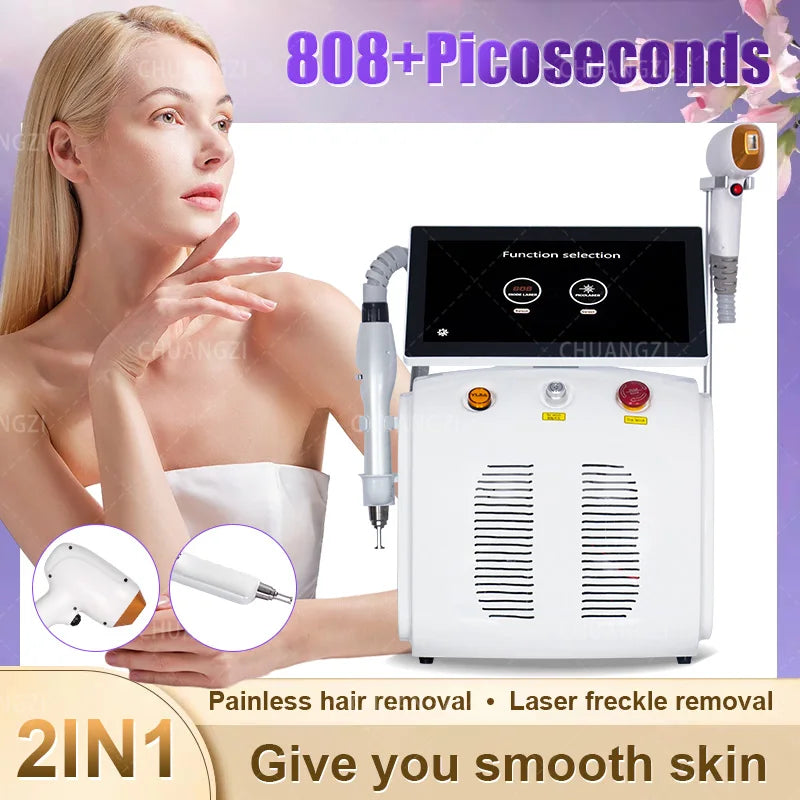 2in1 Diode Laser u Picosecond Laser 808 Diode Laser Tneħħija tax-xagħar Magni għat-Tneħħija tat-tatwaġġ Strument tas-sbuħija multifunzjonali