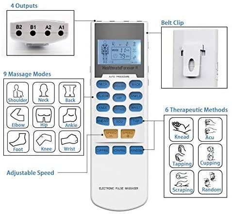 YK15AB TENS unit EMS Muscle Stimulator 4 outputs 15 modes Handheld Electrotherapy device Electronic Pulse Massager for Electrotherapy Pain Management Pain Relief Therapy