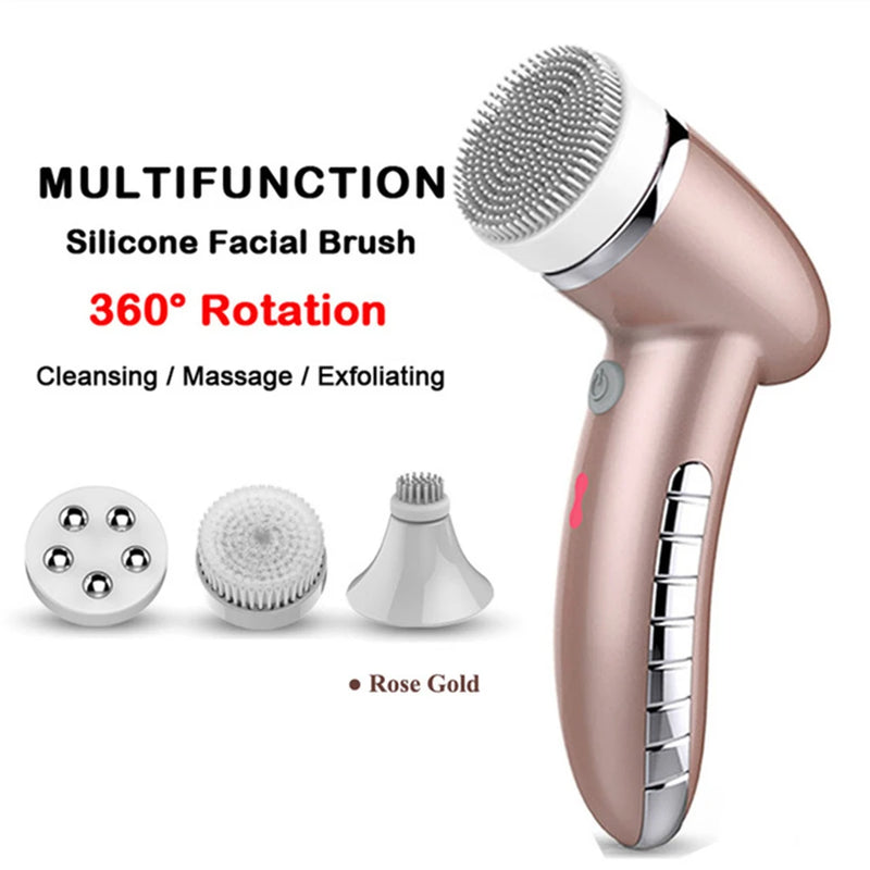 4 In 1 Nisa Elettriku 100% Safe Aħsel Facial Cleansing Brush IPX6 USB Female Electric Face Cleaning Apparat Nu Face Skin Care