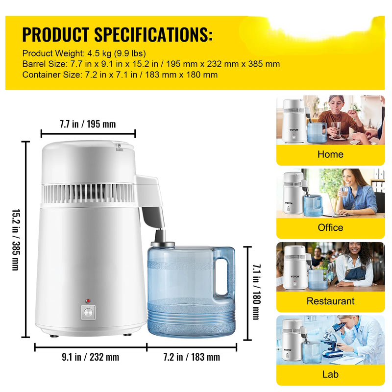 4L Water Distiller Purifier Filter For Drinking Bottle Softener 304 Stainless Steel Home Appliance for Office Use