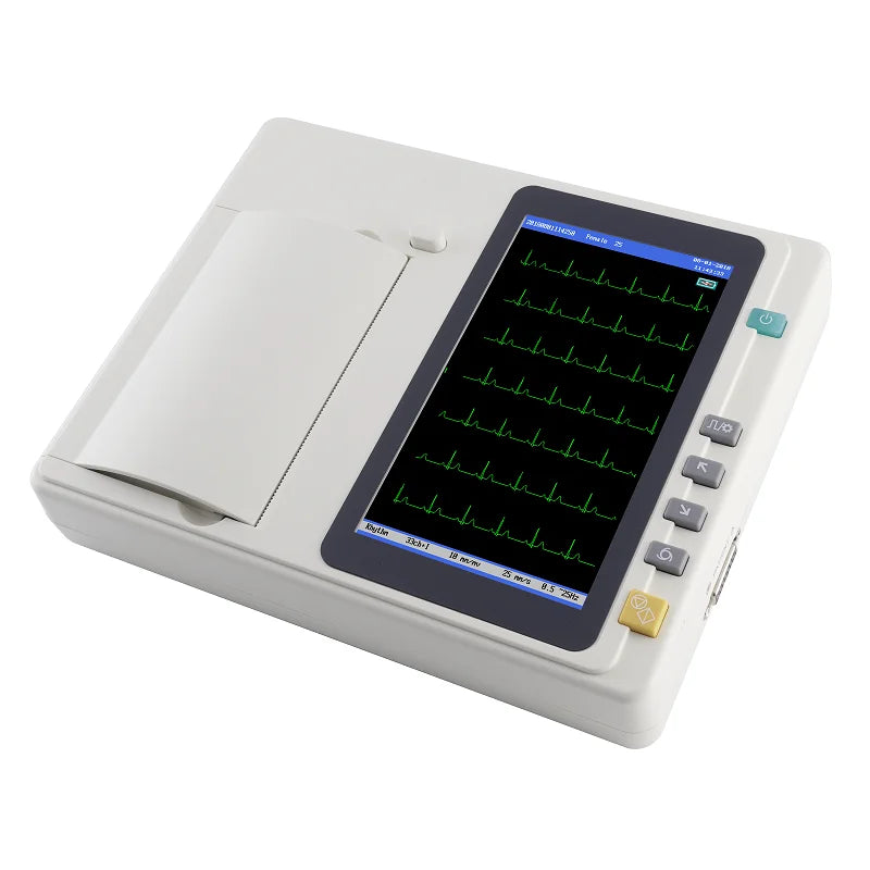 Electrocardiógrafo ECG301 con pantalla táctil de 7 pulgadas, 12 derivaciones y 3 canales, con software de análisis para PC