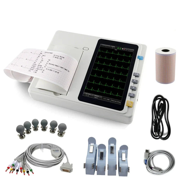 ECG301 7 inch touchscreen 12-afleidingen 3-kanaals ECG EKG-apparaat Elektrocardiograaf met pc-analysesoftware