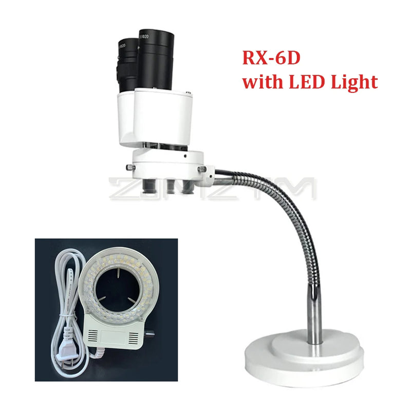 8X Mikroskop Stereo dengan Lampu LED Mikroskop Stereo Teropong Selang Dapat Disesuaikan untuk Alat Perbaikan PCB Penyolderan Mulut Dokter Gigi RX-6D