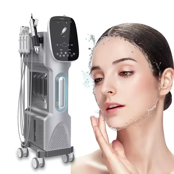 9 Handtag H2O2 Hudvård Ansiktsmaskin Whitening Oxygen Jet Peel Vatten Aqua Peeling Dermabrasion för borttagning av rynkor i ansiktet FOB