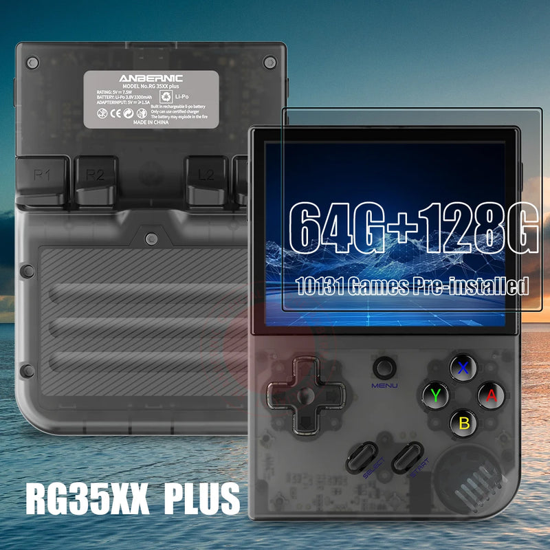 ANBERNIC RG35XX PLUS Pemutar Game Genggam Retro Bawaan 64G TF 5000 + Dukungan Game Klasik-HDMI TV Portabel untuk Hadiah Perjalanan Anak-anak