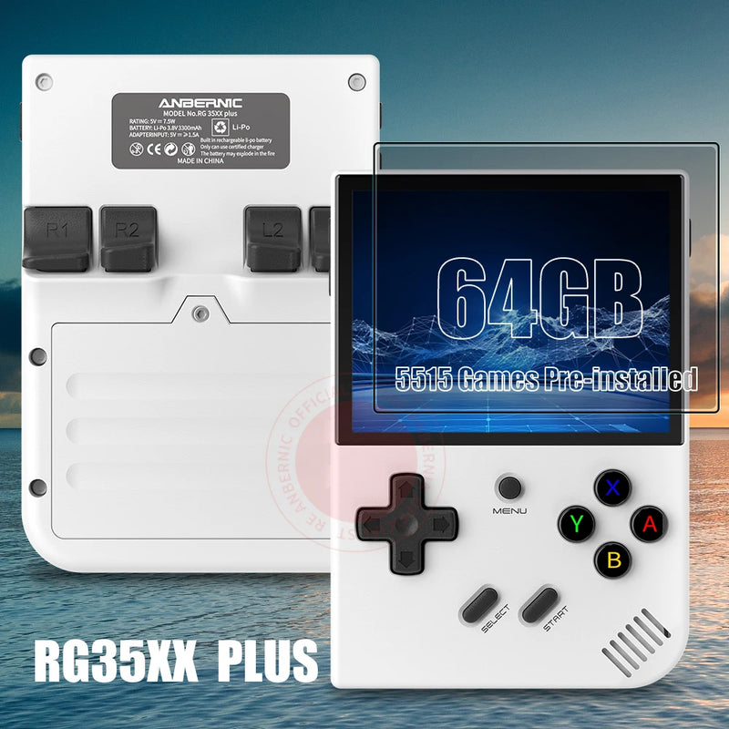 ANBERNIC RG35XX PLUS Pemain Permainan Pegang Tangan Retro Terbina dalam 64G TF 5000+ Sokongan Permainan Klasik-TV HDMI Mudah Alih Untuk Hadiah Kanak-kanak Perjalanan