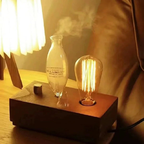 Diffuseur d'arômes Lampe à filament de tungstène vintage Machine d'aromathérapie Humidificateur Éclairage Diffuseur d'huiles essentielles pures en bois de santal