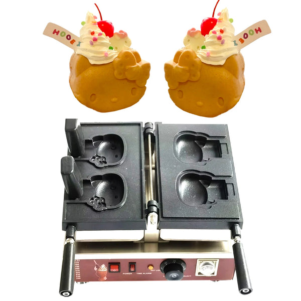 Elétrica 110v 220v 2pcs Máquina de fazer waffle em formato de gatinho fofo Máquina de fazer waffle de desenho animado