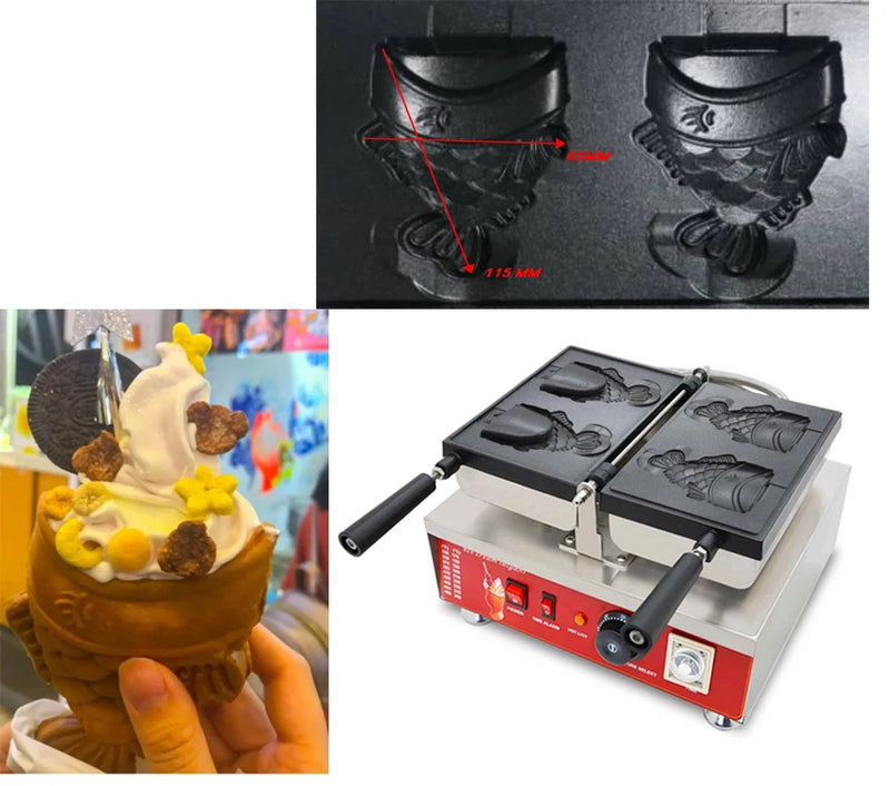 電気 110v 220v ウインクアイアイスクリームたい焼きメーカー日本ミニフィッシュコーンマシン