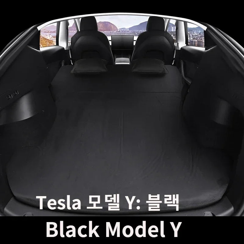For Tesla Model 3 Model Y 2017-2024 Inflatable Air Mattress Outdoor Camping Inflatable Special Suede Fabric Car Travel Bed
