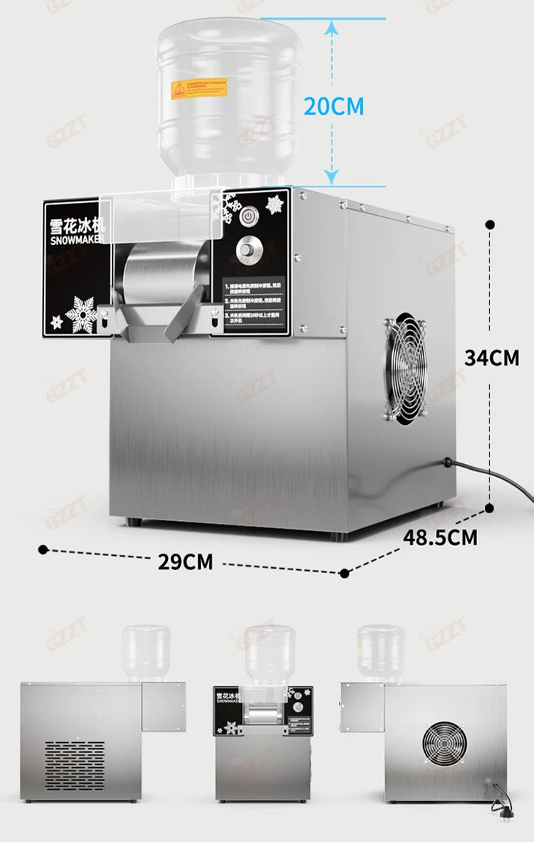 60KG/24H Air-cooled Korean Snowflake Ice Machine Small Snow Continuous Cooled Bingsu Shaver Smoothie Crusher 110V 220V