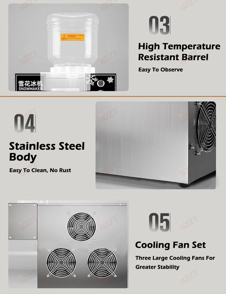 60KG/24H Air-cooled Korean Snowflake Ice Machine Small Snow Continuous Cooled Bingsu Shaver Smoothie Crusher 110V 220V