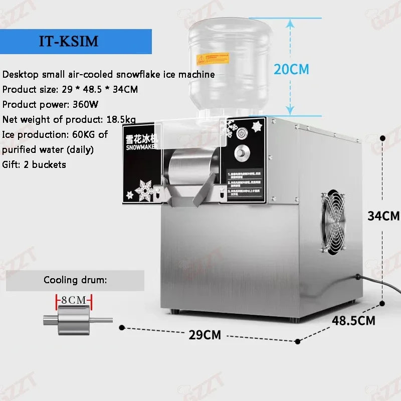 60KG/24H Air-cooled Korean Snowflake Ice Machine Small Snow Continuous Cooled Bingsu Shaver Smoothie Crusher 110V 220V