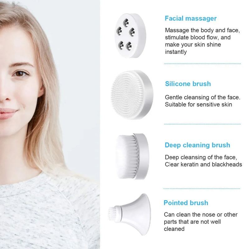 4 i 1 elektrisk kvinnor 100 % säker tvätt Ansiktsrengöringsborste IPX6 USB Elektrisk ansiktsrengöringsapparat för kvinnor Nu Face Hudvård