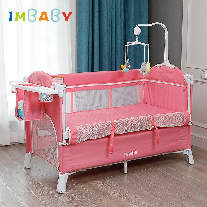 Cama portátil para bebé con mesa para pañales, cama multifuncional para recién nacido, cuna para niños, cuna basculante para niños de 0 a 6 años