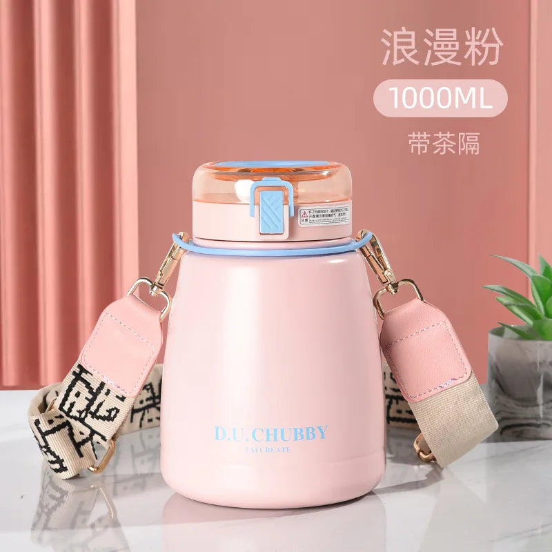 1000ml Insulation Cup Ladies Large Capacity Water Cup Children's Straw Net Red Pot Belly Cup Stainless Steel Water Bottle with Straw