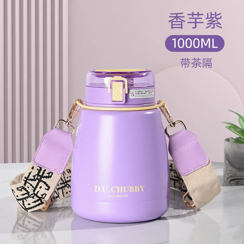 1000ml Insulation Cup Ladies Large Capacity Water Cup Children's Straw Net Red Pot Belly Cup Stainless Steel Water Bottle with Straw