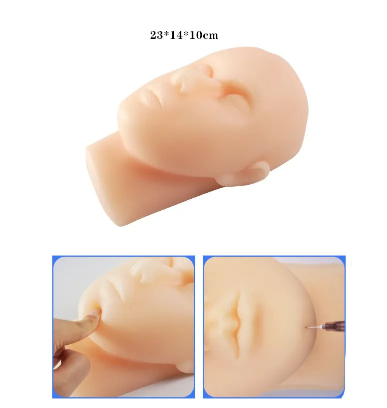 Modelo de cabeça humana micromodelada, simulação de silicone, injeção facial, sutura, kit de almofada de pele, manequim