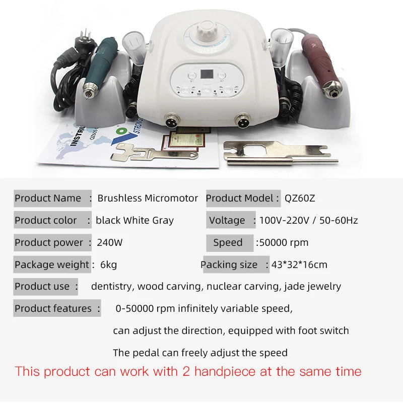 Tagħmir Micromotor Rotazzjoni Għolja 90000rpm tad-dwiefer Master Dehbijiet Pollakk Magni Żewġ Handpiece għall-Illustrar tal-Ġebla tal-Injam 150W FN330