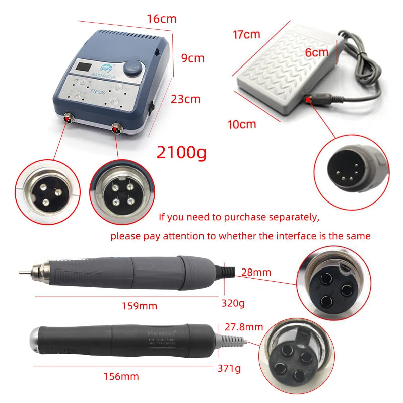 Micromotor Equipment High Rotation 90000rpm Nail Master Jewelry Polish Machine Two Handpiece for Polishing Wood Stone 150W FN330