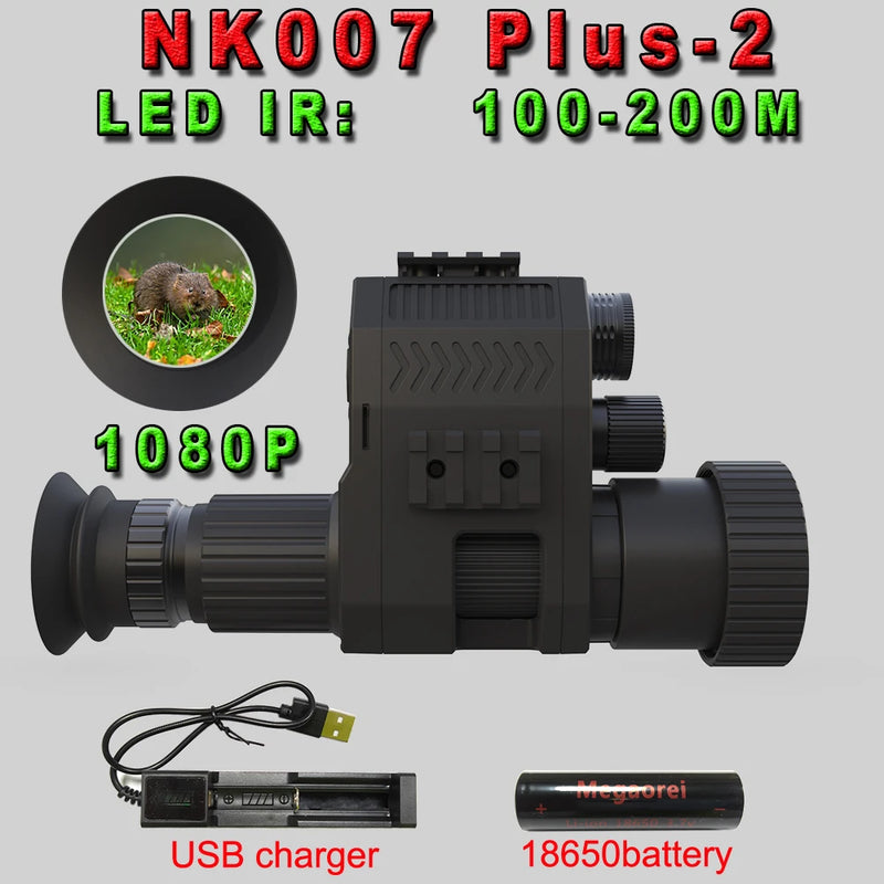NK007 Visão Noturna Monocular 1080P 200-400M Filmadora de escopo infravermelho com carregador de bateria recarregável em vários idiomas