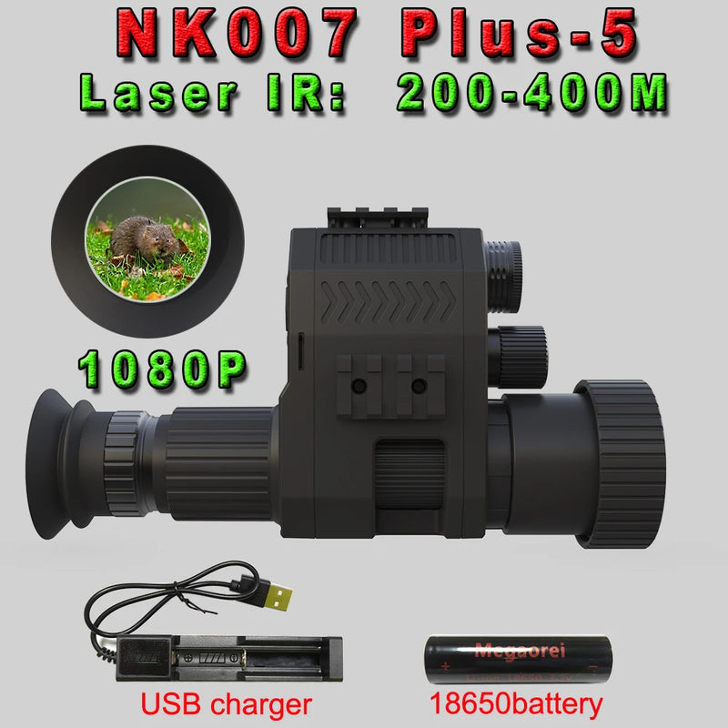NK007 Night Vision monokuláris 1080P 200-400M infravörös látószögű kamera újratölthető akkumulátortöltővel, több nyelven