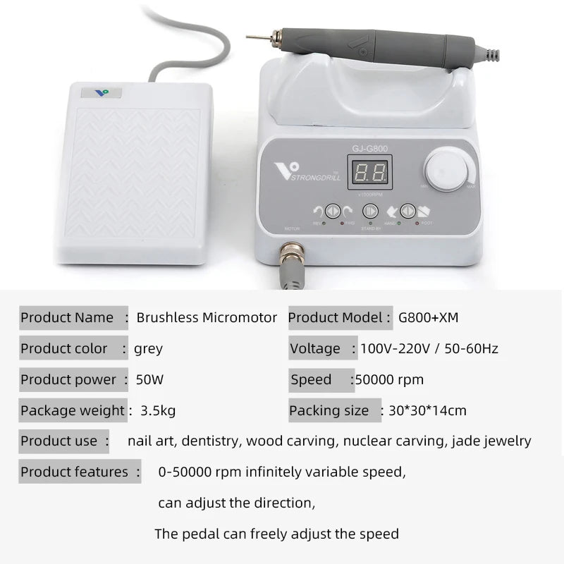 Trapano per unghie 50000rpm Micromotore per podologia Lima per unghie elettronica per unghie acriliche Unghie in gel Manicure Pedicure Strumenti G800 XM