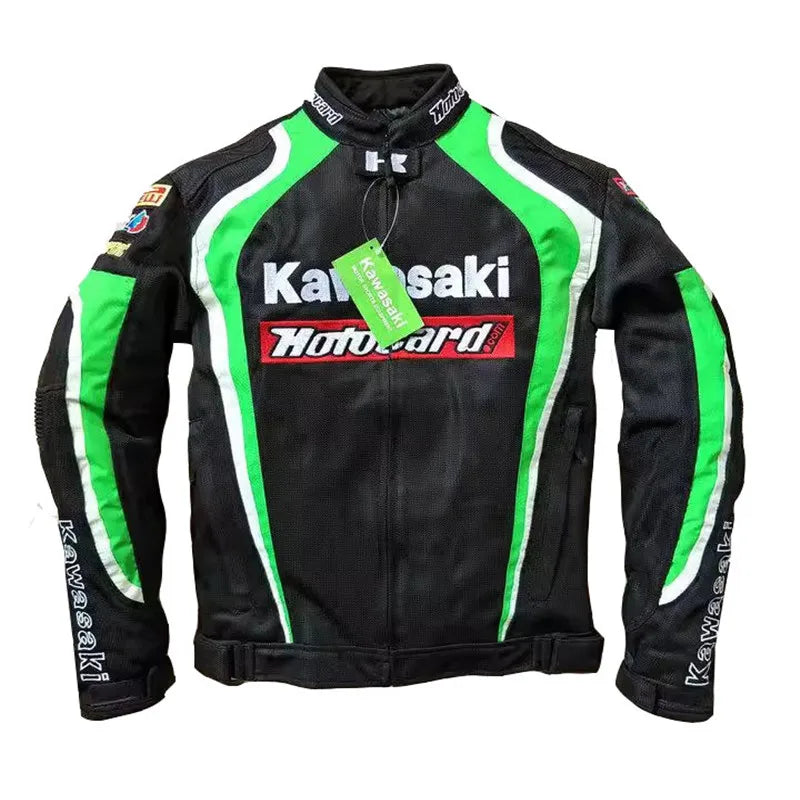 Ny Kawasaki Motobiker Racing Coat Mesh Andas Motorcykeljacka Anti-fall Racing Suit Motocrossjacka med avtagbart foder