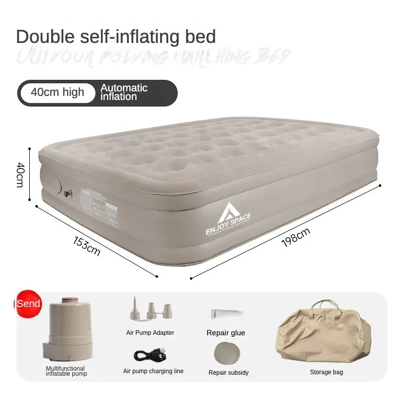 Im Freien Camping Automatische aufblasbare Bettmatratze Matte Isomatte Komfort Plüsch erhöhte Luftmatratze mit interner elektrischer Pumpe