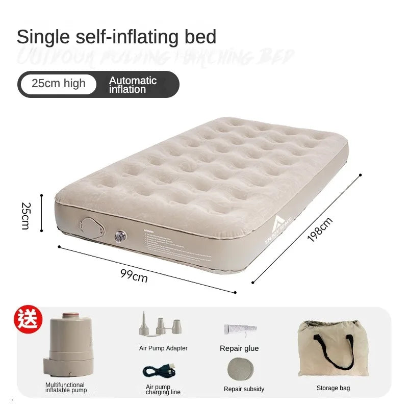 Автоматическая надувная кровать для кемпинга на открытом воздухе, матрасный коврик, спальный коврик, комфортная плюшевая приподнятая надувная кровать с внутренним электрическим насосом