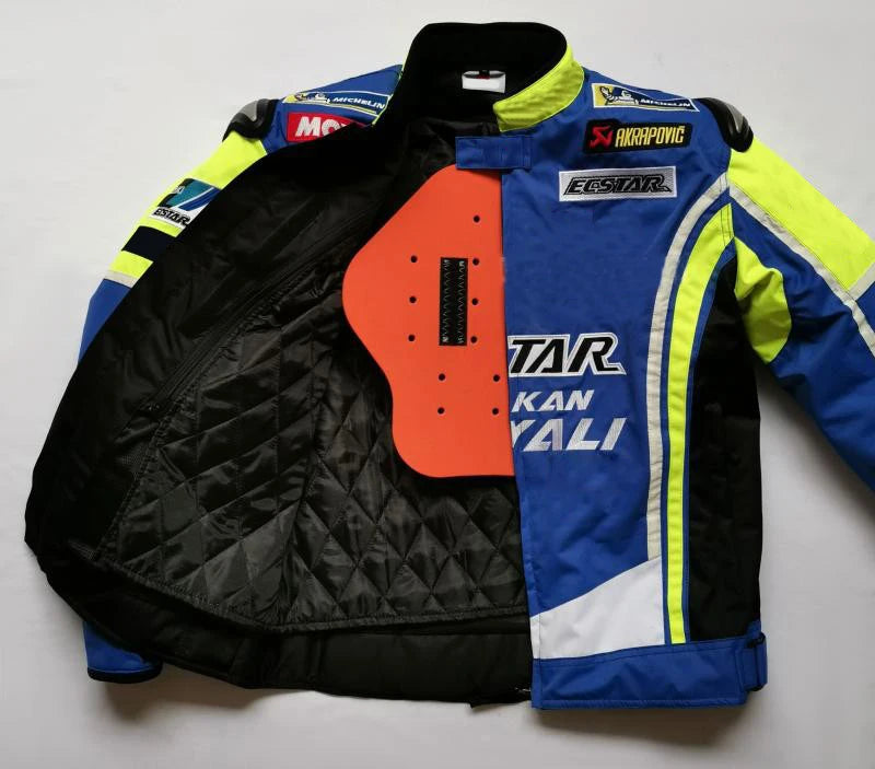 Jaket Tekstil Oxford untuk Sepeda Motor Suzuki Motocross MTB BMX Jaket Biru Pria Berkendara Sepeda dengan Pelindung